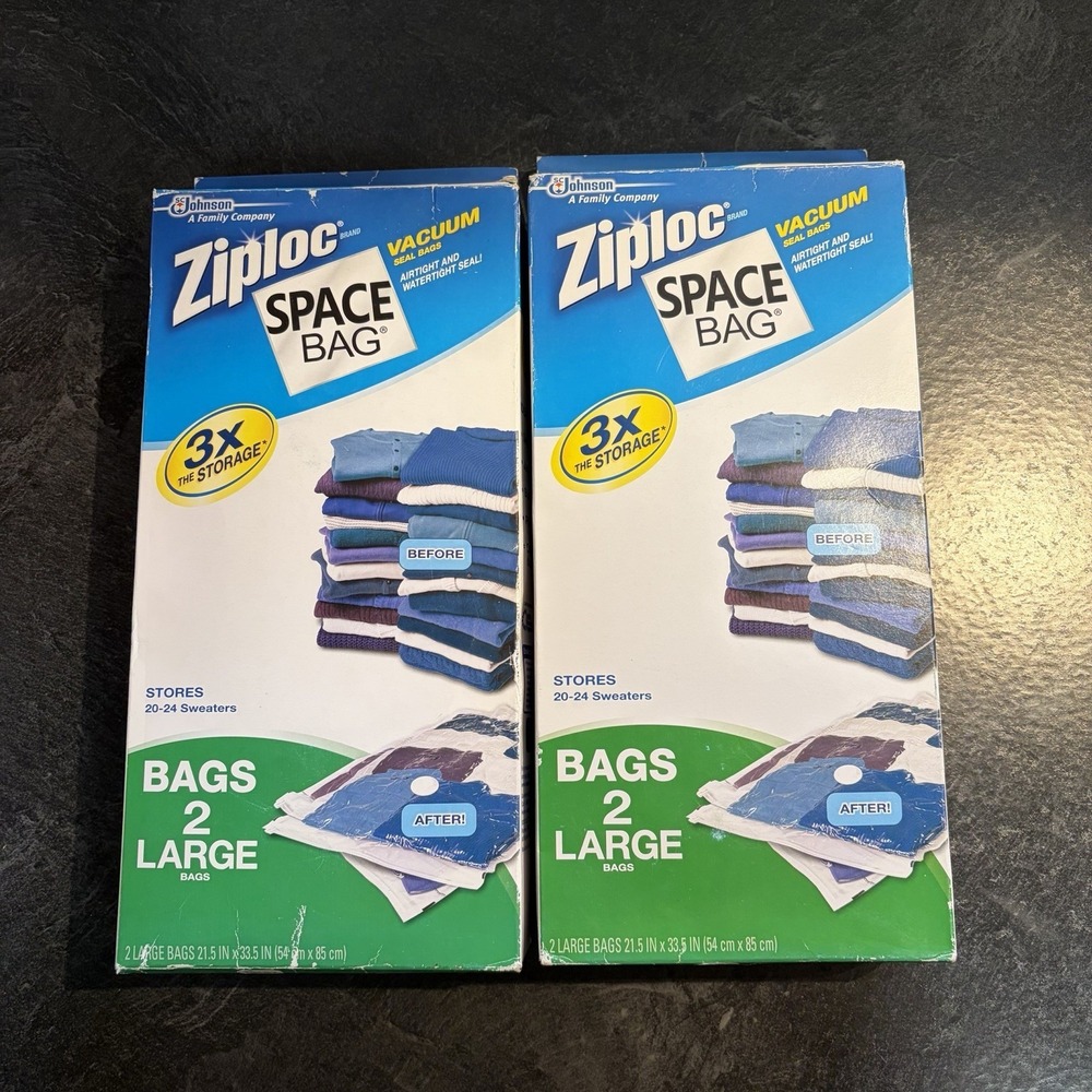 NEW Ziploc Space Bag Vacuum Seal LARGE Storage Bags 4 Bags Total 20-24 Sweaters